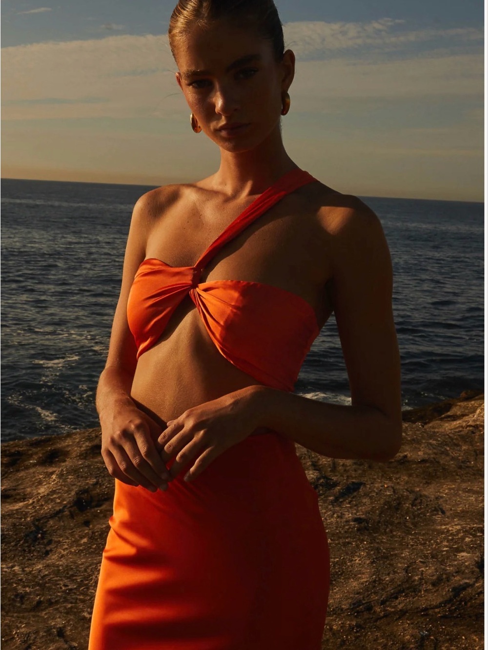 Peppermayo Hidden Oasis Satin Top - Vibrant Orange